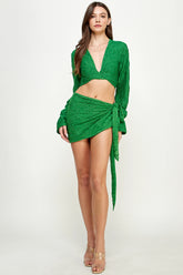 Textured Warp Top With Side Skirt (Set)